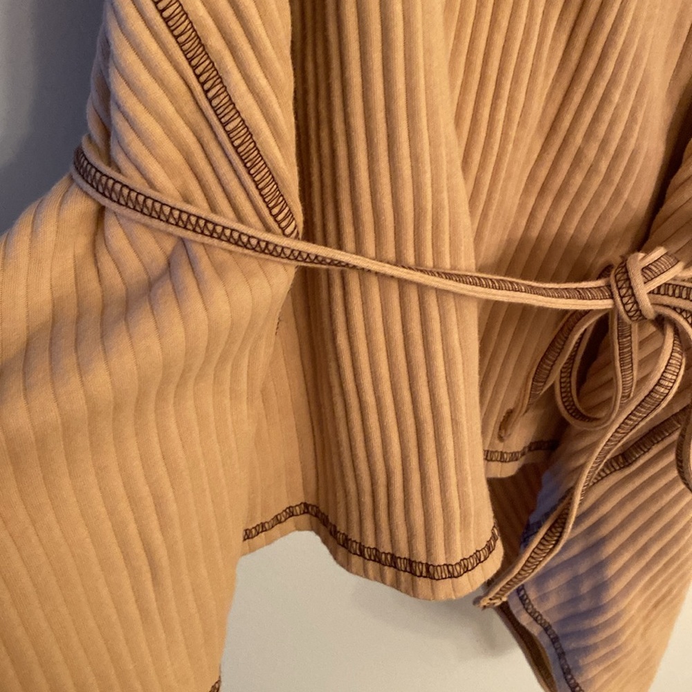 RSL Ribbed Short Sleeve Belted Top — Tan - Picture 5 of 8